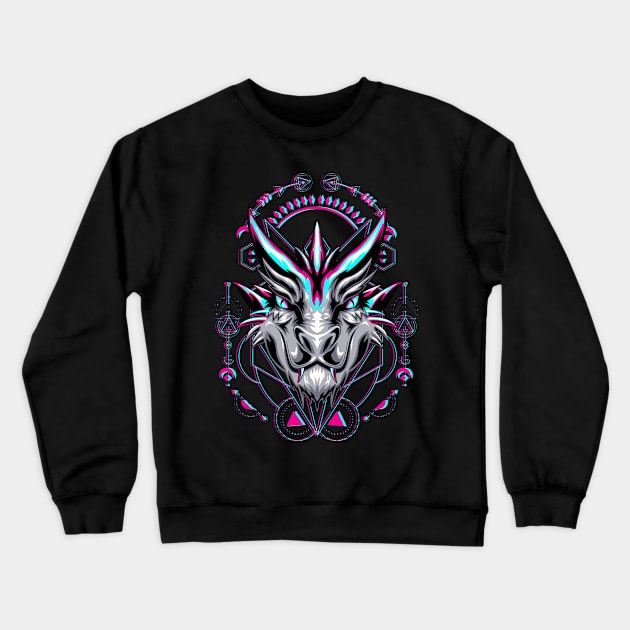 dragon head face glitch Crewneck Sweatshirt by SHINIGAMII